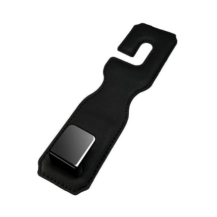 Black Premium PU Leather Car Headrest Hooks (Set of 4) - Stylish Seat Back Organizer Hangers.
