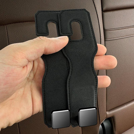Black Premium PU Leather Car Headrest Hooks (Set of 4) - Stylish Seat Back Organizer Hangers.