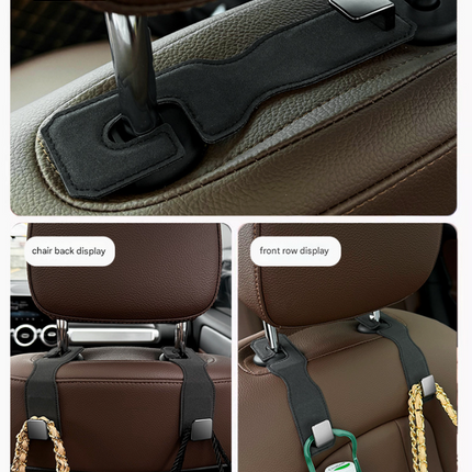 Black Premium PU Leather Car Headrest Hooks (Set of 4) - Stylish Seat Back Organizer Hangers.