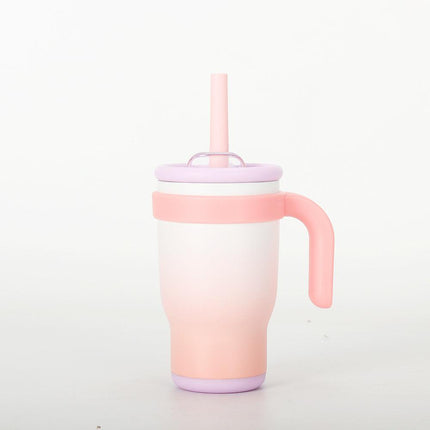 Peach Pink Gradient 14oz Insulated Tumbler with Handle & Straw - 304 Stainless Steel Car Cup (Contrast Color).