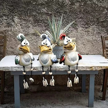 Green Quirky Resin Rooster Figurine Set (2-Pack) - Novelty Chicken Home Decor Ornaments.