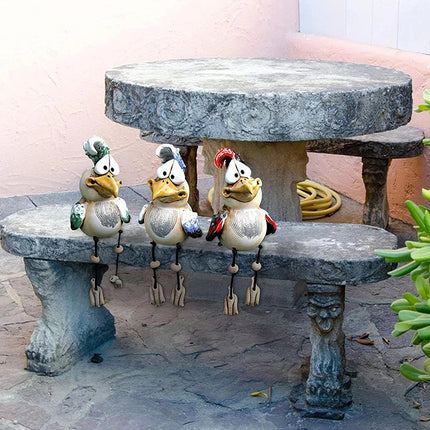Green Quirky Resin Rooster Figurine Set (2-Pack) - Novelty Chicken Home Decor Ornaments.