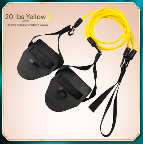 Yellow Flippers [Training Stroke] [20lbs] Swim Resistance Band Trainer - Dry-Land Arm Strength & Stroke Exercise Cords.