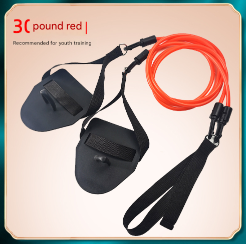 Red Flippers [Training Stroke] [30lbs] Swim Resistance Band Trainer - Dry-Land Arm Strength & Stroke Exercise Cords.
