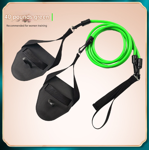 Green Flippers [Training Stroke] [40lbs] Swim Resistance Band Trainer - Dry-Land Arm Strength & Stroke Exercise Cords.