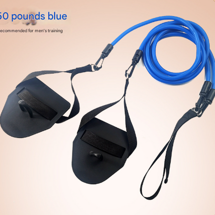 Blue Flippers [Training Stroke] [50lbs] Swim Resistance Band Trainer - Dry-Land Arm Strength & Stroke Exercise Cords.