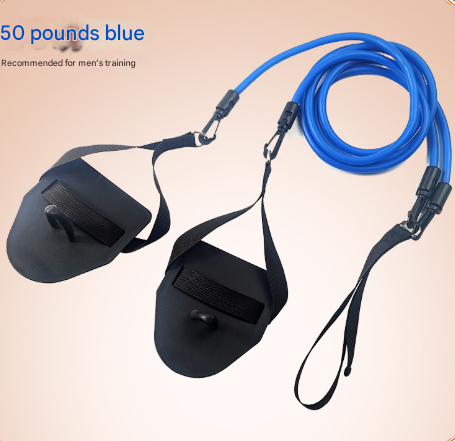 Blue Flippers [Training Stroke] [50lbs] Swim Resistance Band Trainer - Dry-Land Arm Strength & Stroke Exercise Cords.