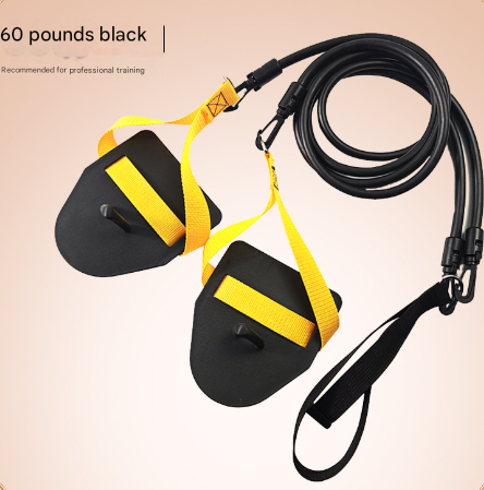 Black-yellow Flippers [Training Stroke] [60lbs] Swim Resistance Band Trainer - Dry-Land Arm Strength & Stroke Exercise Cords.