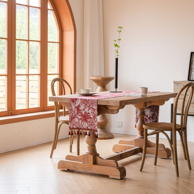 Red Coconut Tree 33-180cm Elegant Geometric Jacquard Table Runner with Tassels - Modern Dining & Coffee Table Decor.