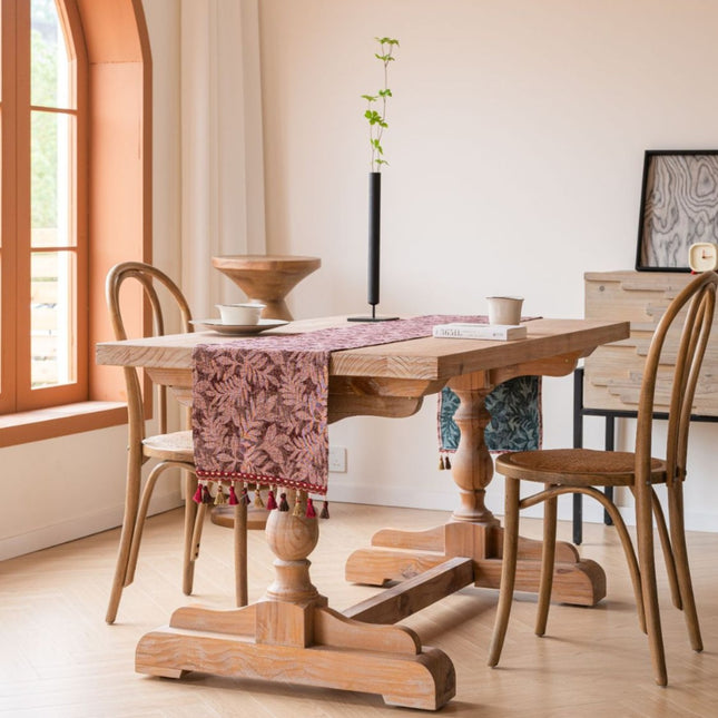 Jacquard Red Water Plant 33-180cm Elegant Geometric Jacquard Table Runner with Tassels - Modern Dining & Coffee Table Decor.