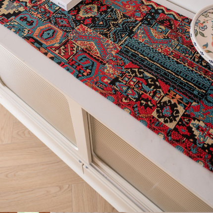 Jacquard Blue Water Plant 33-180cm Elegant Geometric Jacquard Table Runner with Tassels - Modern Dining & Coffee Table Decor.