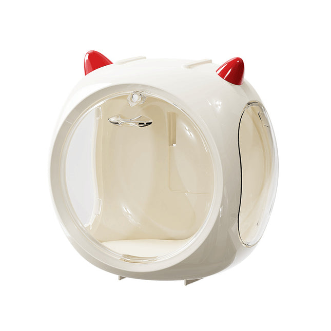 2PCS Beige Cute Magnetic Display Case - Dustproof 'Space Capsule' Box for Figures & Collectibles.