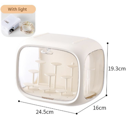 Cream White With Lamp Wall Mount & Desktop Blind Box Display Case - Clear Dustproof Storage Organizer for Collectibles & Figures.