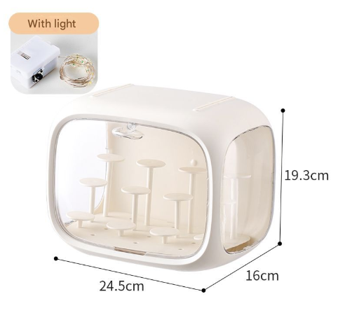 Cream White With Lamp Wall Mount & Desktop Blind Box Display Case - Clear Dustproof Storage Organizer for Collectibles & Figures.