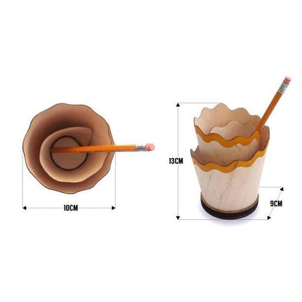 2PCS Red Creative Wooden Pencil Shaving Pen Holder - Novelty Desk Organizer & Stationery Storage.