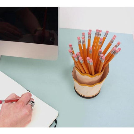 2PCS Red Creative Wooden Pencil Shaving Pen Holder - Novelty Desk Organizer & Stationery Storage.