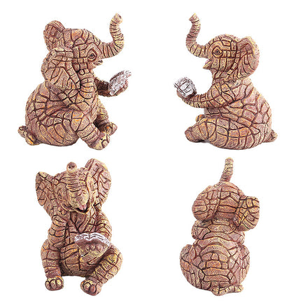 2 PCS Textured Resin Elephant Figurine - Decorative Stone-Look Statue for Home & Garden Decor.