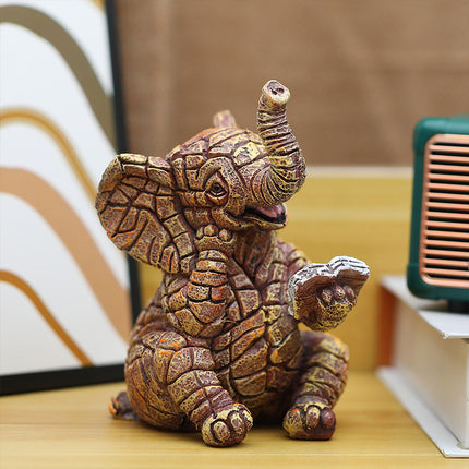 2 PCS Textured Resin Elephant Figurine - Decorative Stone-Look Statue for Home & Garden Decor.