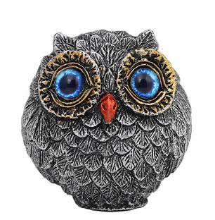 3Pcs Blue Small Decorative Resin Owl Figurine - Textured Statue with Blue Eyes.