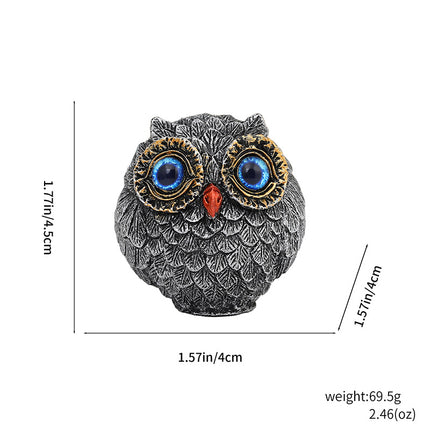 3Pcs Blue Small Decorative Resin Owl Figurine - Textured Statue with Blue Eyes.