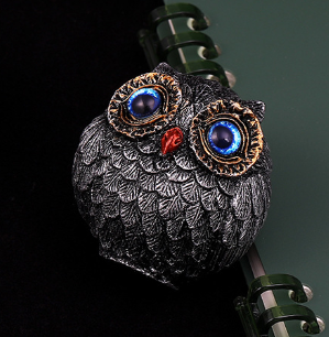3Pcs Blue Small Decorative Resin Owl Figurine - Textured Statue with Blue Eyes.