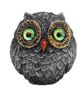 3Pcs Green Small Decorative Resin Owl Figurine - Textured Statue with Blue Eyes.