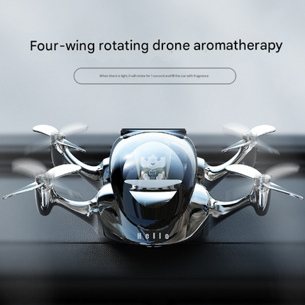 Silver Solar Powered Drone Car Air Freshener - Rotating Propeller Vehicle Scent Diffuser Ornament.