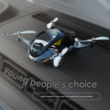 Silver Solar Powered Drone Car Air Freshener - Rotating Propeller Vehicle Scent Diffuser Ornament.