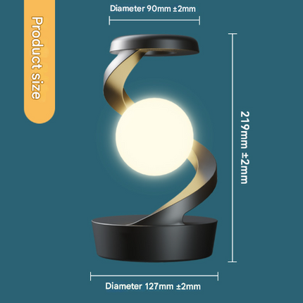 Grey-Black Modern Levitating LED Desk Lamp with Wireless Phone Charger - Spiral Design Atmosphere Light.