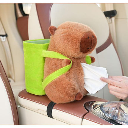 Cute Capybara Tissue Holder for Car - Plush Toy with Storage.