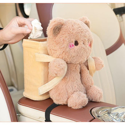 Cute Cloud Bear Tissue Holder for Car - Plush Toy with Storage.