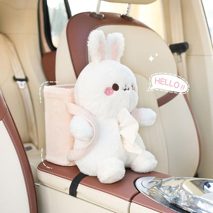 Cute Cloud Rabbit Tissue Holder for Car - Plush Toy with Storage.