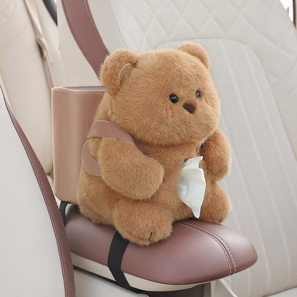 Adorable Bear Tissue Holder for Car - Plush Toy with Storage.