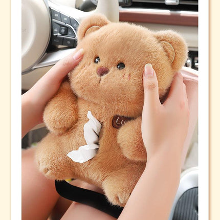 Adorable Bear Tissue Holder for Car - Plush Toy with Storage.