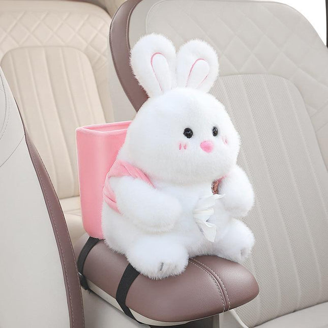 Adorable White Rabbit Tissue Holder for Car - Plush Toy with Storage.