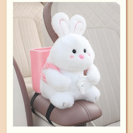 Adorable White Rabbit Tissue Holder for Car - Plush Toy with Storage.