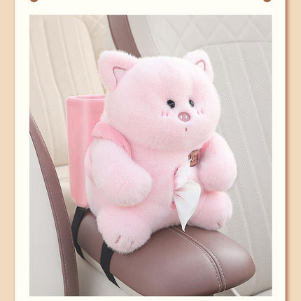 Adorable Pink Pig Tissue Holder for Car - Plush Toy with Storage.