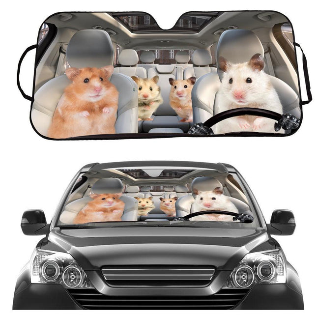 Hamster Driving Car Sunshade for Windshield - UV Protection.