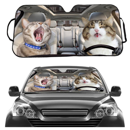 Cat Driving Car Sunshade for Windshield - UV Protection.