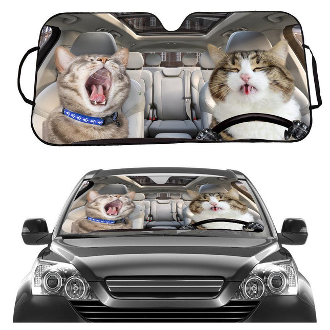 Cat Driving Car Sunshade for Windshield - UV Protection.
