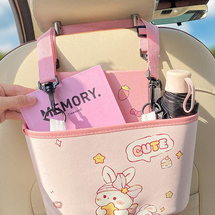 Adorable Bunny with bow Car Trash Holder - Keeps Your Car Tidy.
