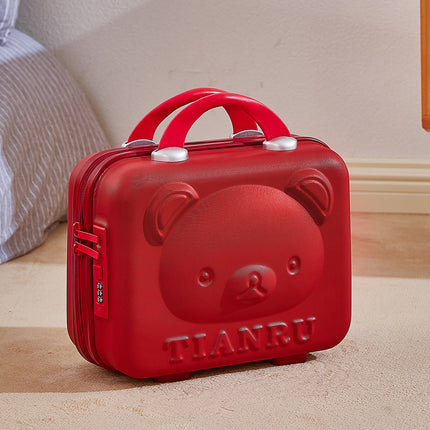 Cute Bear Face Hard-Shell Storage Case with Lock - 14-Inch red Travel Organizer.