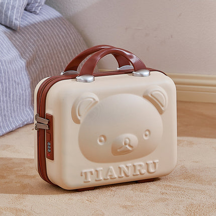 Cute Bear Face Hard-Shell Storage Case with Lock - 14-Inch white Travel Organizer.