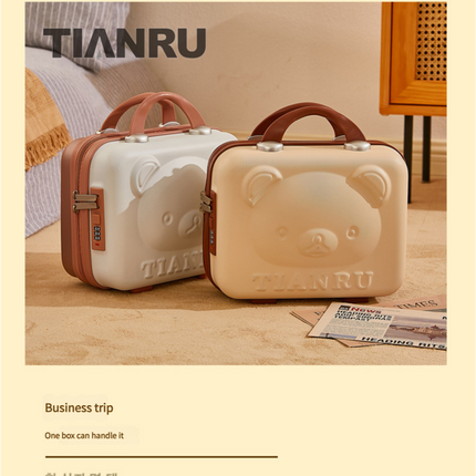 Cute Bear Face Hard-Shell Storage Case with Lock - 14-Inch white Travel Organizer.