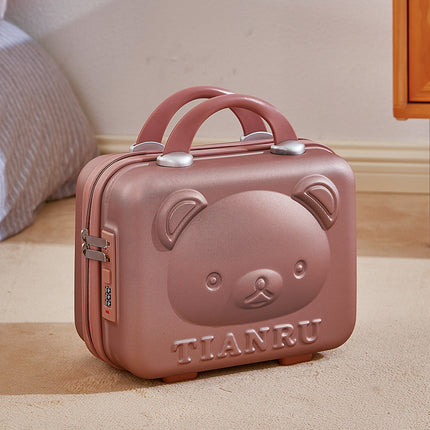 Cute Bear Face Hard-Shell Storage Case with Lock - 14-Inch gold Travel Organizer.