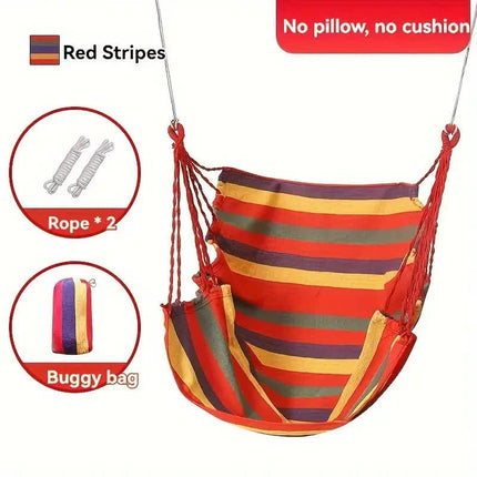 Colorful Striped Hammock Chair with Ropes and Storage Bag - Red Stripes.