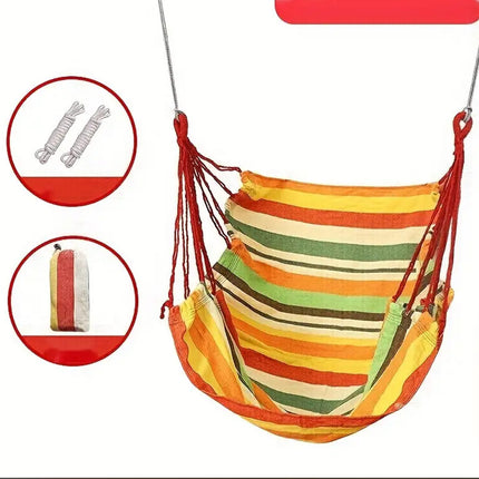 Colorful Striped Hammock Chair with Ropes and Storage Bag - Yellow Stripes.