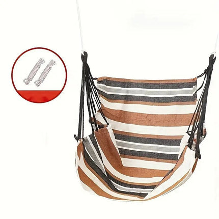 Colorful Striped Hammock Chair with Ropes and Storage Bag - Brown Stripes.