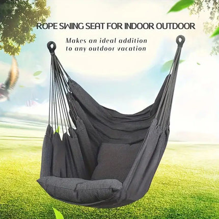 Colorful Striped Hammock Chair with Ropes and Storage Bag - Brown Stripes.