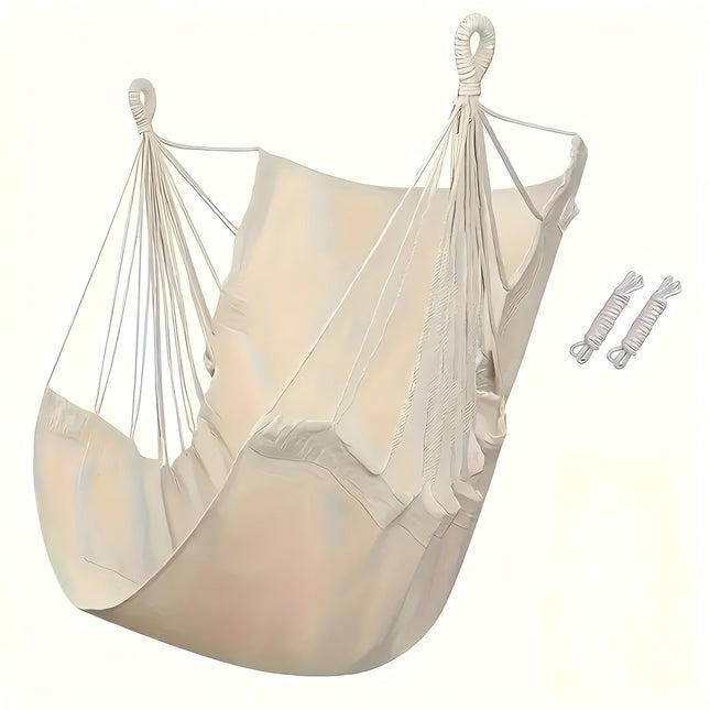 Colorful Striped Hammock Chair with Ropes and Storage Bag - White.
